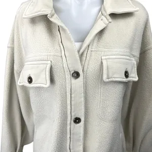 Free People Cream Sherpa Fleece Long Sleeve Button Down Shirt Jacket Size S thumbnail 3