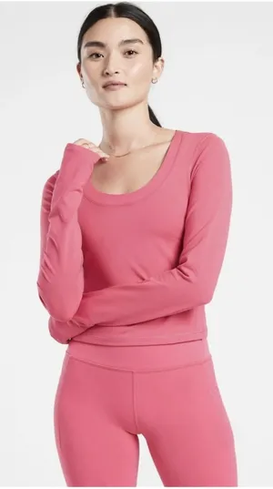 Athleta Shanti Top Dragonfruit Pink Long Sleeve Crop Top Size L thumbnail 1