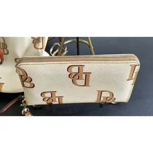 Dooney & Bourke Monogram Coated Canvas Zip Around Wallet Cream Cognac Organizer thumbnail 2