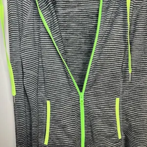 Lukka Hooded Athletic Full Zip Jacket Gray Black Stripes Pockets Thumb Holes XL thumbnail 8