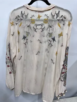 Johnny Was Cream Blouse w/Multicolor Floral Embroidery XXL button up long sleeve thumbnail 7