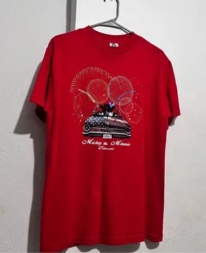 DISNEY Mickey & Minnie Classic Adult Medium T-shirt Red Cotton Short Sleeve Tee thumbnail 1