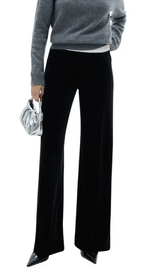 MNG Mango Navy Blue Velvet Pants Women's Straight Leg Pull On‎ Contemporary Chic thumbnail 1