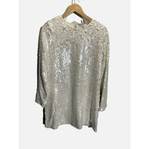 Future Collective Dress Women White Sequin Long‎ Sleeve Mini Party Sparkle XL thumbnail 2