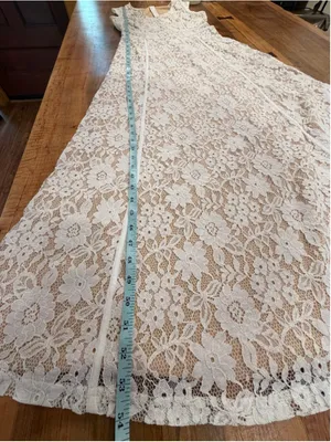 White Lace Overlay Maxi Dress V-Neck Nude Lining Resort Vacation Formal Boho M thumbnail 10
