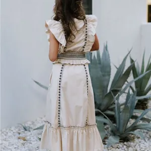Embroidered cream and black maxi dress thumbnail 3