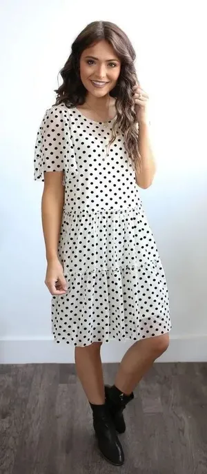 Altar’d State (Sz S) Dress Baby Doll SHEER Black Polka Dot thumbnail 1