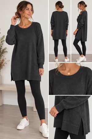 Old Navy Charcoal Gray Oversized Knit Tunic Sweater Side Slits Size XXL thumbnail 2