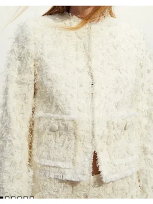 H&M Womens Texture Weave Jacket Boxy Fit Off White Cream Small thumbnail 1