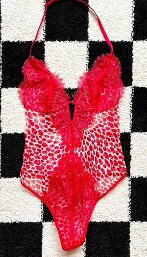 Victoria’s Secret Red Lip Pattern Bodysuit XS thumbnail 1