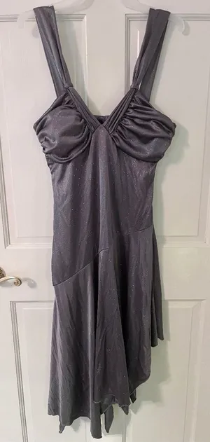 Y2K Vintage Charlotte Russe Grey Sparkle Asymmetrical Evening Dress thumbnail 1