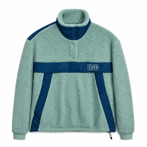 UGG Sherpa Fleece Pullover Women's M Teal Blue Logo Quarter Snap Cozy Sweater thumbnail 1