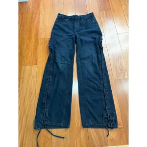 We The Free Lace Up Slouchy Jeans Womens Black Side Tie Wide Leg Denim 28 thumbnail 3