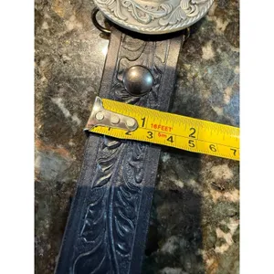 Siskiyou Vintage 1995 Bear Baw Silver Belt Buckle Black Leather Belt 41" thumbnail 6