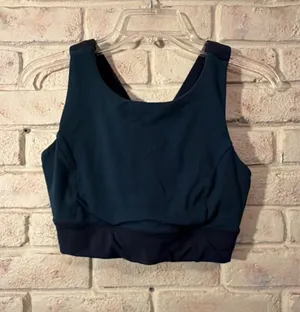 Athleta Sports Bra Size M Dark Teal Blue Cross Back Crop Top thumbnail 1