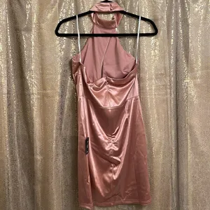 Lulus impressive style mauve satin halter bodycon mini dress, size L NWT thumbnail 8