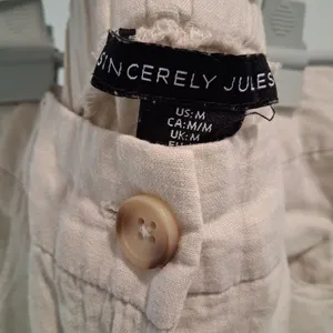 Sincerely Jules Cargo Pants Beige Linen Wide Leg Utility Pockets Women's Medium thumbnail 2