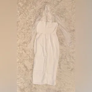 NWOT House of CB Yasmin White Plunge Midi Dress Long Sleeve sz S thumbnail 7