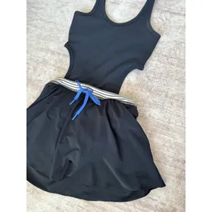 Aerie OFFLINE Black Tennis Dress Ribbed Bodysuit Built In Bra & Shorts Small thumbnail 3