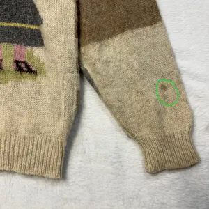 VTG Wool M Beige Intarsia People Graphic Patchwork Crewneck Sweater Winter Artsy thumbnail 7