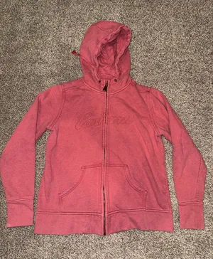 Carhartt Pink Full Zip Hoodie Sweatshirt with Embroidered Logo, Size L (12-14) thumbnail 1