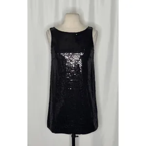 FREE PEOPLE Black Sequin Shift Mini Dress Scoop Back Party Cocktail Size 2 thumbnail 2