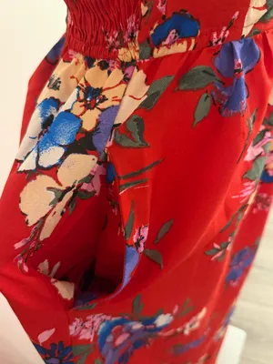 Red Maxi Dress w/Vibrant Floral Print & Pockets thumbnail 4