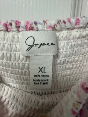 Japna White Smocked Top with Pink Floral Accents thumbnail 4