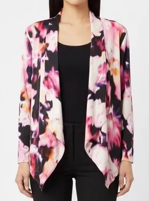 Askari Pink Purple Black‎ Abstract Print Jacket Cardigan Large Lined Drape thumbnail 1