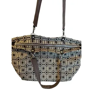 Geometric Patterned Tote Bag With Adjustable Straps & Zipper Closure Black thumbnail 4