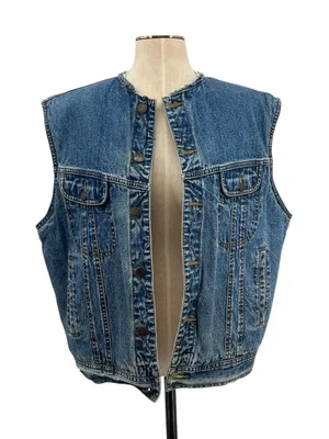 Gap Vintage Denim‎ Vest Sherpa Lined Sleeveless Oversized Size Large thumbnail 1