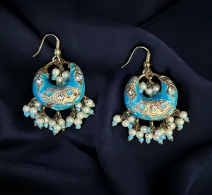 Meenakari Chandbali India hoop dangle earrings thumbnail 1