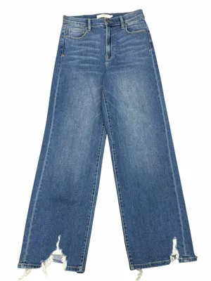 Hidden Wide Leg Distressed Hem Blue Jeans thumbnail 1