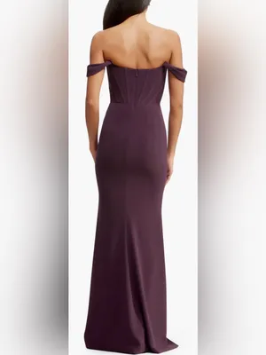 New Dress The Population Melania Off the Shoulder midnight plum Gown sz XXL thumbnail 3