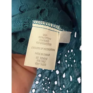 Adiva crochet‎ green teal lace eyelet short puff sleeve top large thumbnail 6