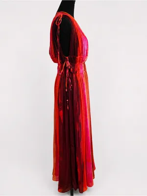NWT Zara Sunset Flowy Maxi Dress Medium Plunge V-Neck Adjustable Tie Waist Boho thumbnail 4