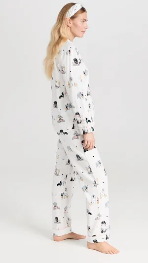 P. J. Salvage Ivory Puppy Print Flannel Long Sleeve Pajama Top and Headband Set thumbnail 3