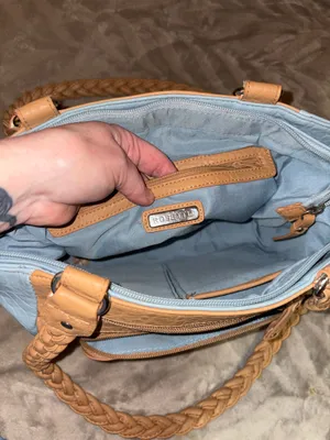 Light Blue & Tan Faux Leather Rosetti Bag thumbnail 2
