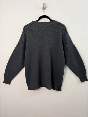 Aerie Oversized Waffle Knit Crew Neck Sweater Gray Size Small Cozy Pullover thumbnail 2