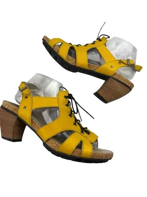 -Wolky Fancy Me Lion Comfort Sandals Womens 42 Yellow Leather Lace Open Toe Heel thumbnail 2