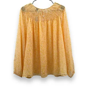 Ann‎ Taylor Yellow Orange Floral Long Sleeved Shirred Yoke Blouse Sz XL NEW thumbnail 4