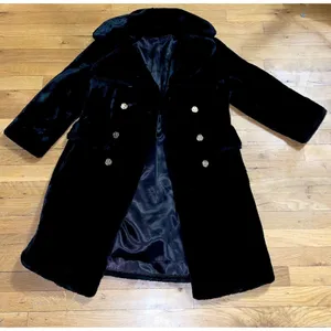 Vintage Faux Women Fur Coat Double Breasted Gold Clover Buttons Long Length M-L thumbnail 1