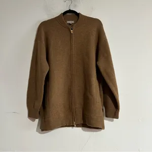 J. Crew Full Zip Flight Sweater Jacket Lambswool Blend Tan Size Medium Preppy thumbnail 2