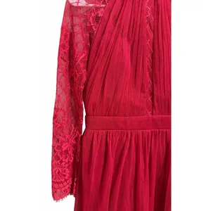 Little Mistress Lace Long Sleeve High Neck Maxi Dress‎ Red Women's Size 6 thumbnail 11