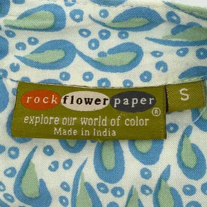 Rock Flower Paper Boho Paisley Print Tunic Blouse Shirt Blue Green Rayon Small‎ thumbnail 5