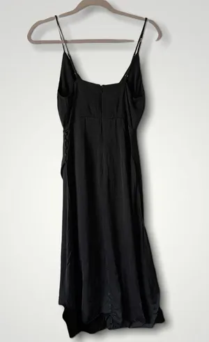 Madewell Black Satin Cami V-Neck Side Button Faux Wrap Knee Length Dress thumbnail 9