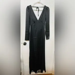 We Wore What Cowl Black Maxi Dress Polka Dot Size 4 NWT Gown thumbnail 5