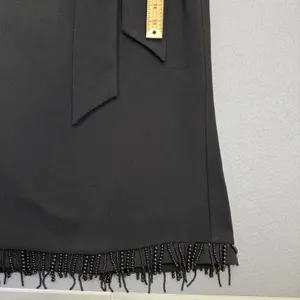 ELLIATT Black‎ Beaded Fringe Puff Sleeve Square Neck Midi Dress Womens Large L thumbnail 5