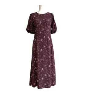Old Navy Dress Purple Plum Floral Short Puff Sleeve Dress Midi Maxi Medium NEW thumbnail 12