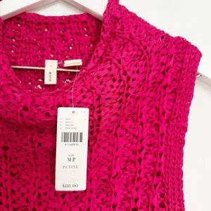 Moth Ribbon Crochet‎ Top Medium Petite Pink Sleeveless High Neck Fairy Cottage thumbnail 4